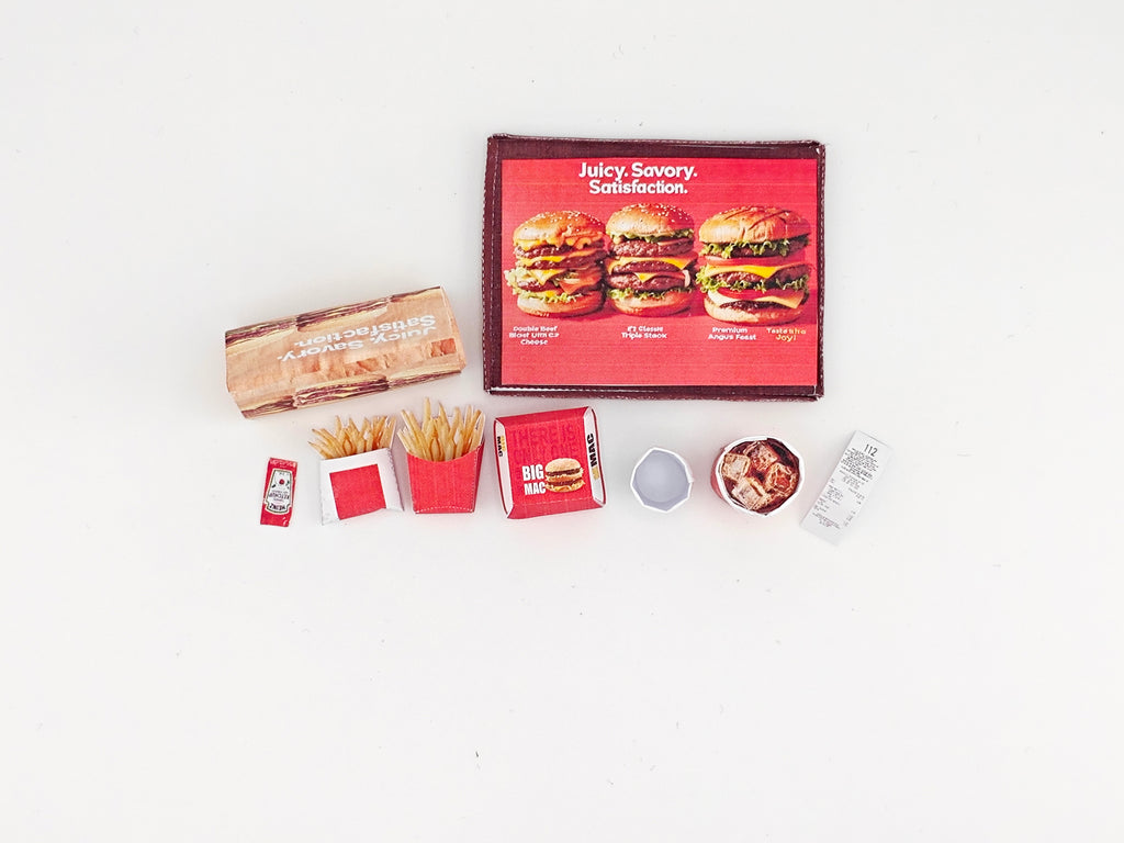 10 pieces Hamburger Meal and fast food Set - Printable Dollhouse Fast Food for doll - Burger, Fries, DIY,  yearly ornament