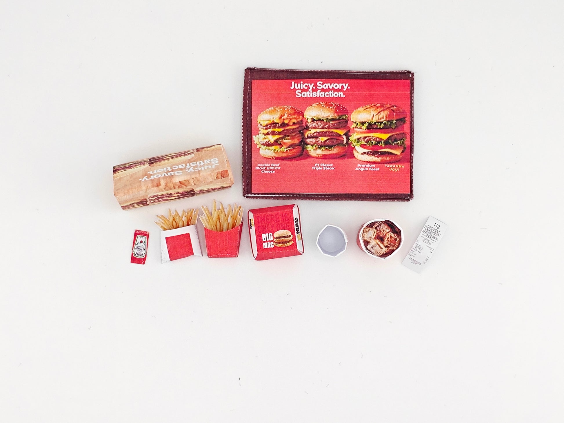 10 pieces Hamburger Meal and fast food Set - Printable Dollhouse Fast Food for doll - Burger, Fries, DIY,  yearly ornament