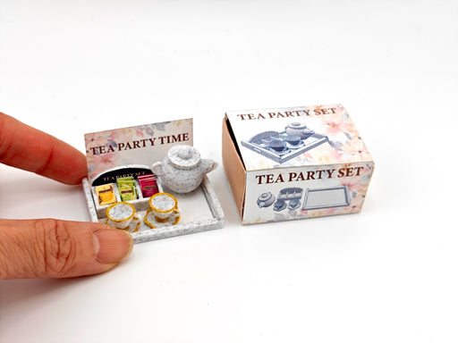 1:12 5 items Tea Party Set and box, mini tea pot, tea box display. tea bags, cups and plates and Tea Party Tray, 3D printing STL