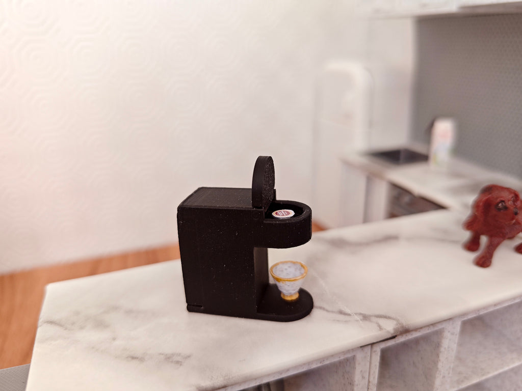 1:12 openable coffee maker and k cup capsule plus box, miniatures, kitchen applicants, mini cooking, real cook, 3D printing STL