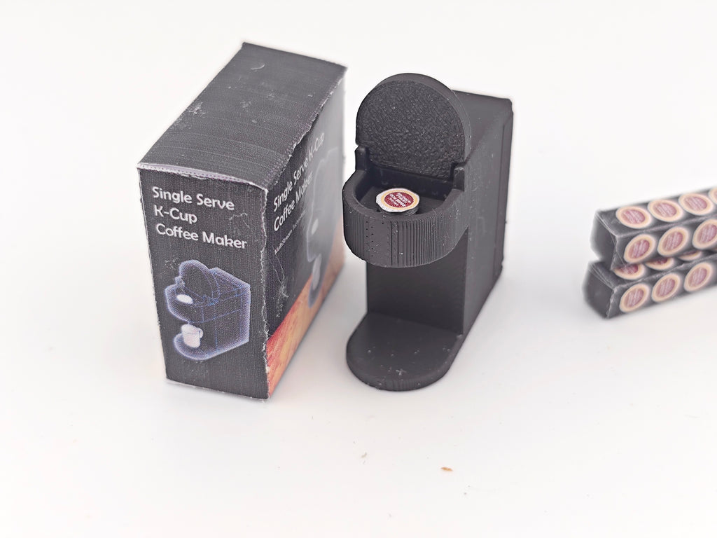 1:12 openable coffee maker and k cup capsule plus box, miniatures, kitchen applicants, mini cooking, real cook, 3D printing STL
