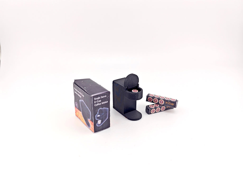 1:12 openable coffee maker and k cup capsule plus box, miniatures, kitchen applicants, mini cooking, real cook, 3D printing STL
