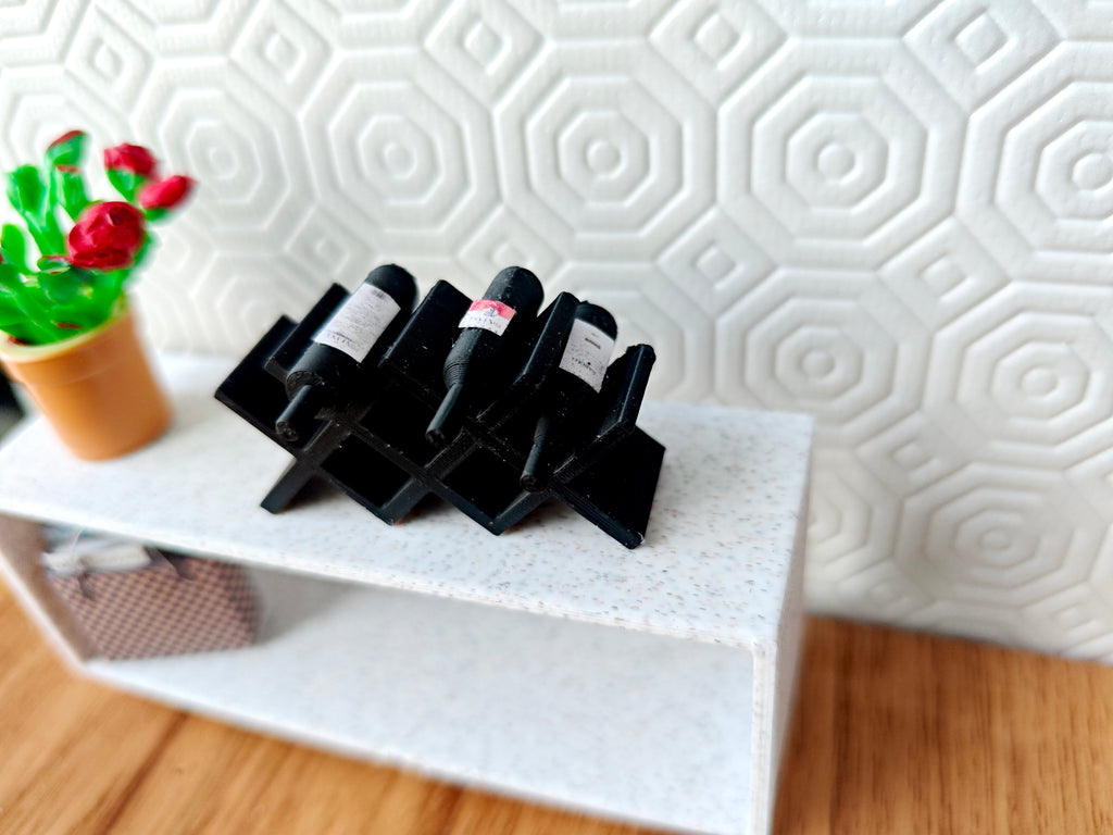 Wine rack holder, Countertop Display Racks for mini kitchen, bar and decoration. STL file for 1:12 dollhouse accessories, sticker included