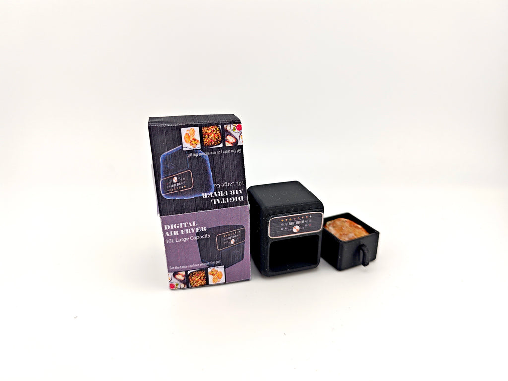 Download this 1:12 scale classic air fryer 3D printing file, perfect for mini cookware enthusiasts and collectors. Ideal for creating detailed kitchen miniatures, this STL file includes packaging and supports real-cook designs. Enhance your dollhouse or mini cooking setup with this tiny appliance today