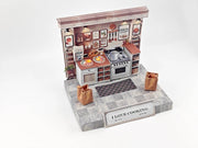 Discover the charm of a cooking kitchen miniature kit, perfect for arts and crafts enthusiasts. This detailed diorama features a mini kitchen with a stove, backdrop, and accessories, ideal for designing a tiny house or indulging in a creative hobby. Craft your own culinary masterpiece in miniature form!