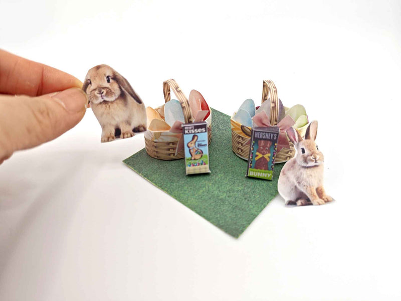 Easter basket for children and 1:12 doll, celebration easter with easter egg and bunny, paper craft idea, fun crafting