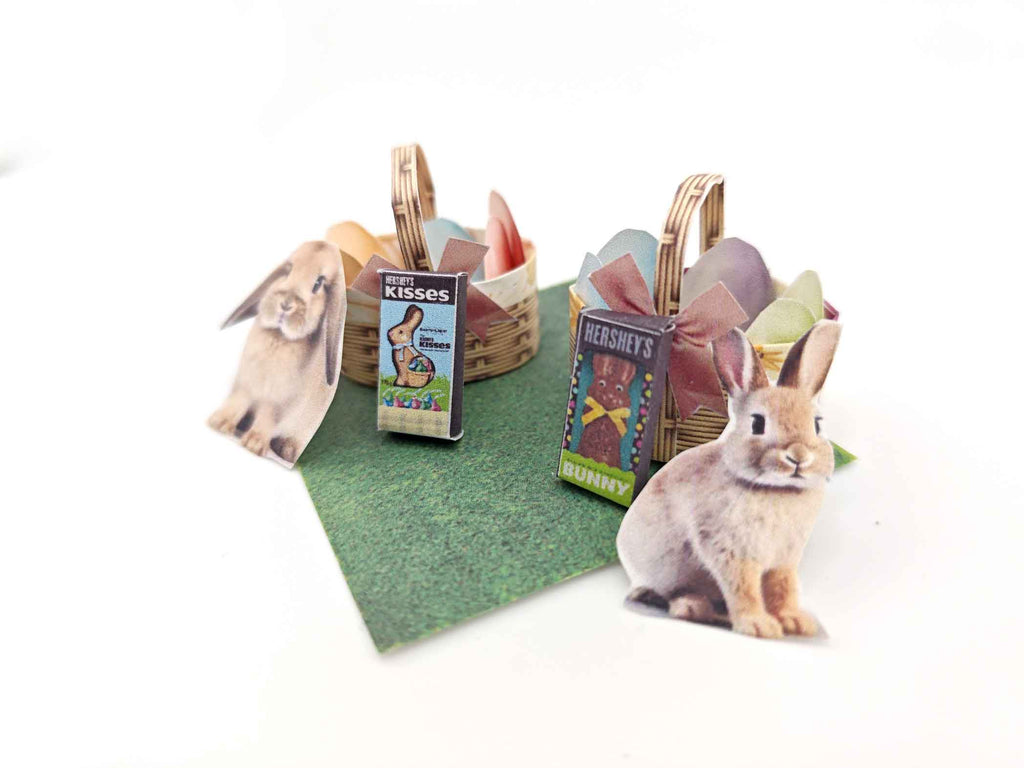 Easter basket for children and 1:12 doll, celebration easter with easter egg and bunny, paper craft idea, fun crafting