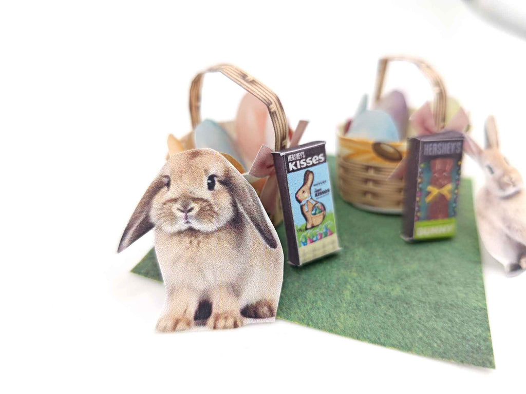 Easter basket for children and 1:12 doll, celebration easter with easter egg and bunny, paper craft idea, fun crafting