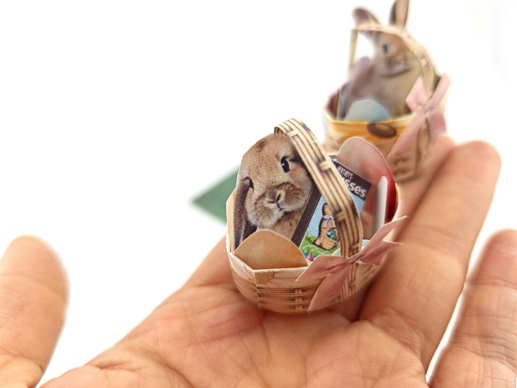 Easter basket for children and 1:12 doll, celebration easter with easter egg and bunny, paper craft idea, fun crafting