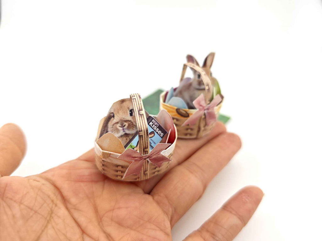 Easter basket for children and 1:12 doll, celebration easter with easter egg and bunny, paper craft idea, fun crafting