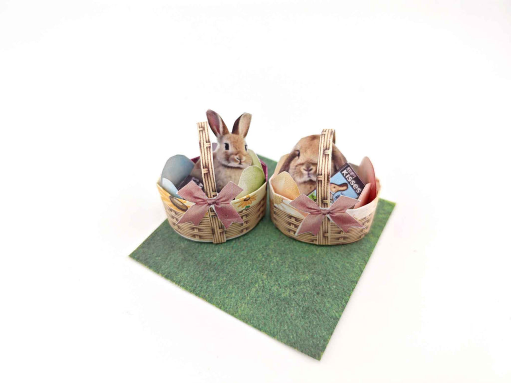 Easter basket for children and 1:12 doll, celebration easter with easter egg and bunny, paper craft idea, fun crafting