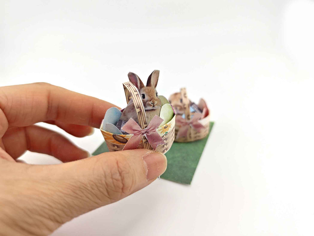 Easter basket for children and 1:12 doll, celebration easter with easter egg and bunny, paper craft idea, fun crafting