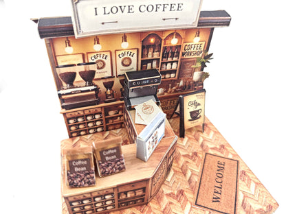 I love Coffee DIY miniature kit, backdrop, diorama, arts, design, mini kitchen, mini cafe, art & craft hobby, craft kit