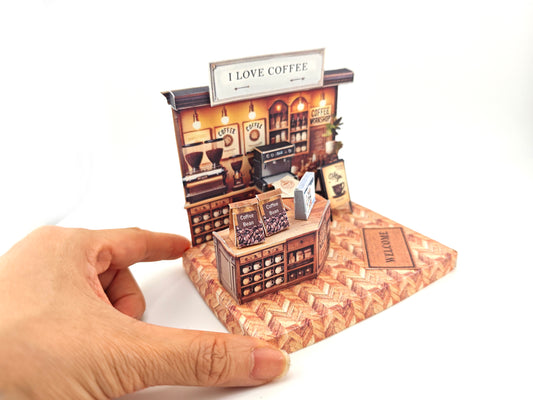 I love Coffee DIY miniature kit, backdrop, diorama, arts, design, mini kitchen, mini cafe, art & craft hobby, craft kit