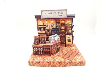 I love Coffee DIY miniature kit, backdrop, diorama, arts, design, mini kitchen, mini cafe, art & craft hobby, craft kit