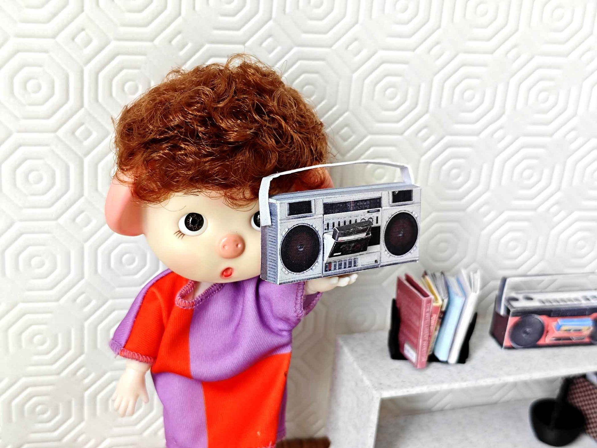 1:12 Boombox 80s related miniature, music sounds, speaker, boombox tape, tape player, DIY