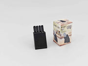 1:12 scale dollhouse knife set with four miniature knives arranged in a compact bamboo knife block, designed for a mini kitchen. The set is a cute, detailed cooking tool, ideal for dollhouse enthusiasts, with a tested STL file for Bamboo Lab 3D printing.