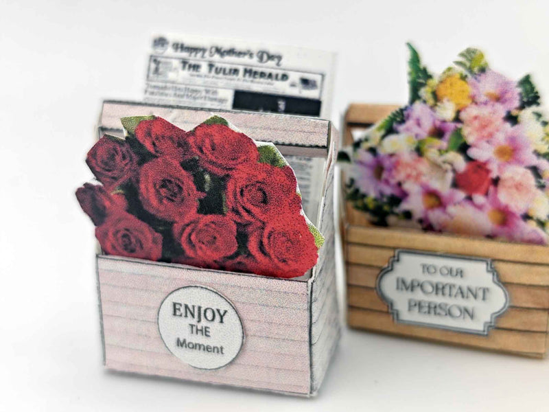 1:12 scale, Mother's day Flower basket, florist shop, gift box hamper for dollhouse  (Pdf)