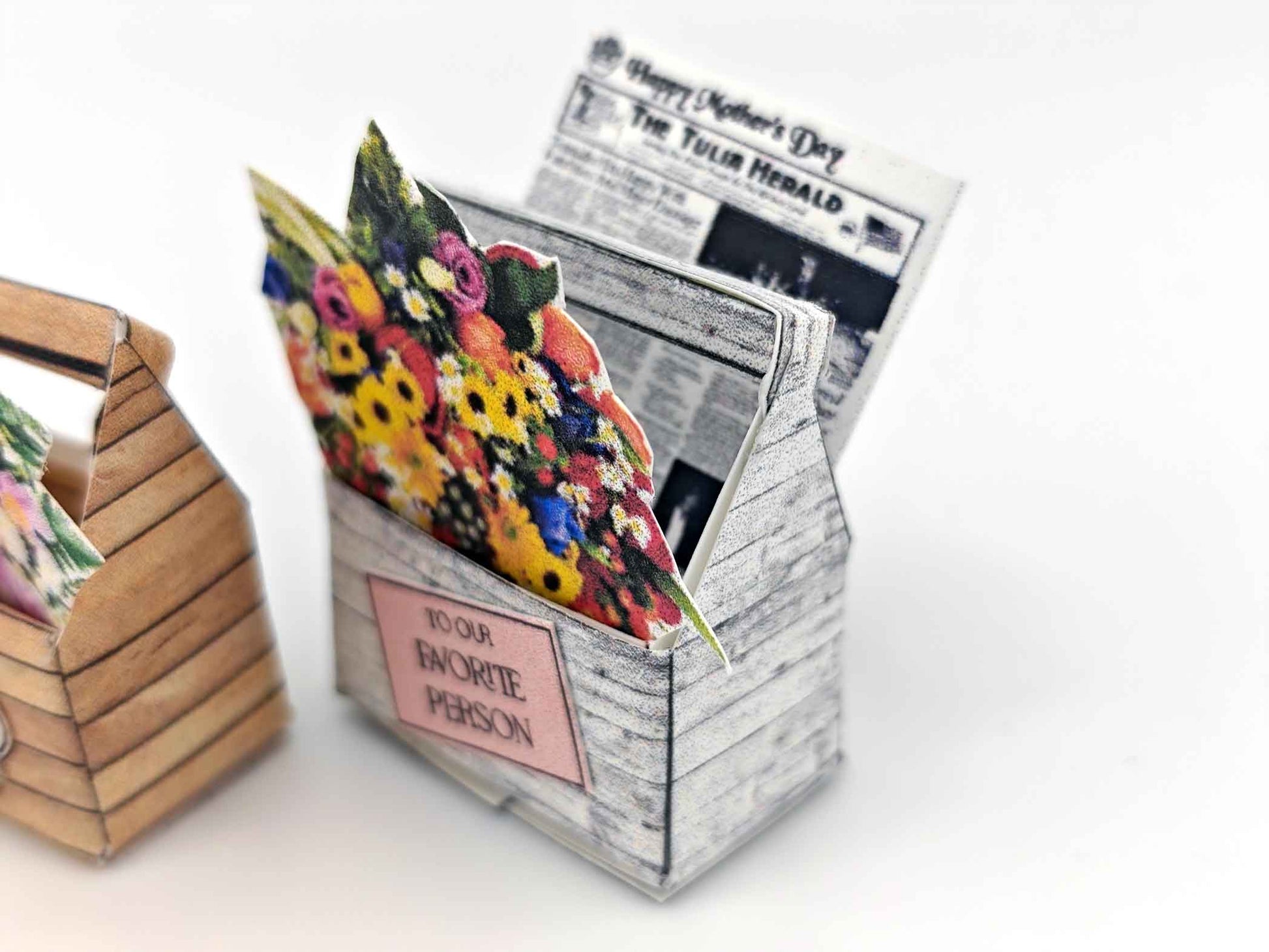 1:12 scale, Mother's day Flower basket, florist shop, gift box hamper for dollhouse , Rose and others