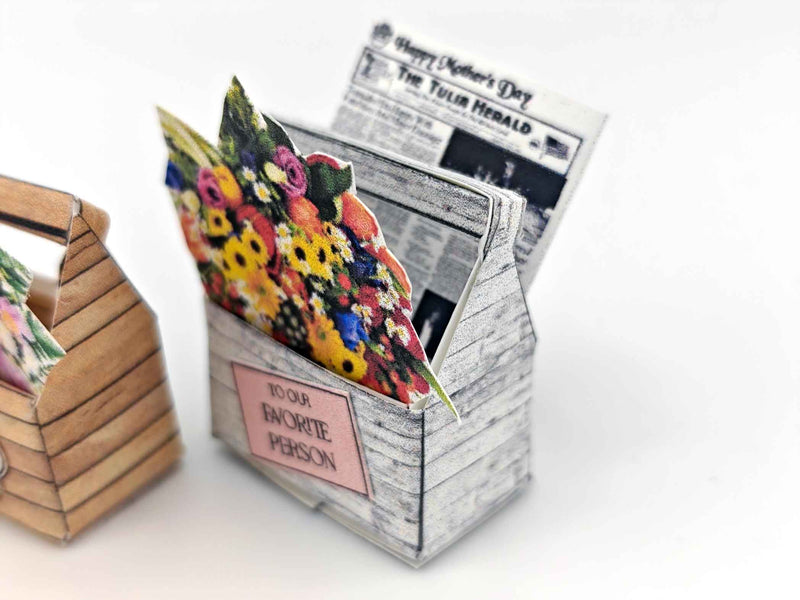 1:12 scale, Mother's day Flower basket, florist shop, gift box hamper for dollhouse  (Pdf)