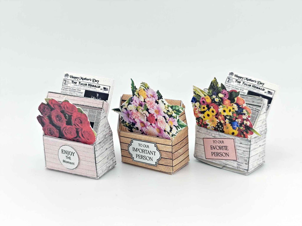 1:12 scale, Mother's day Flower basket, florist shop, gift box hamper for dollhouse , Rose and others