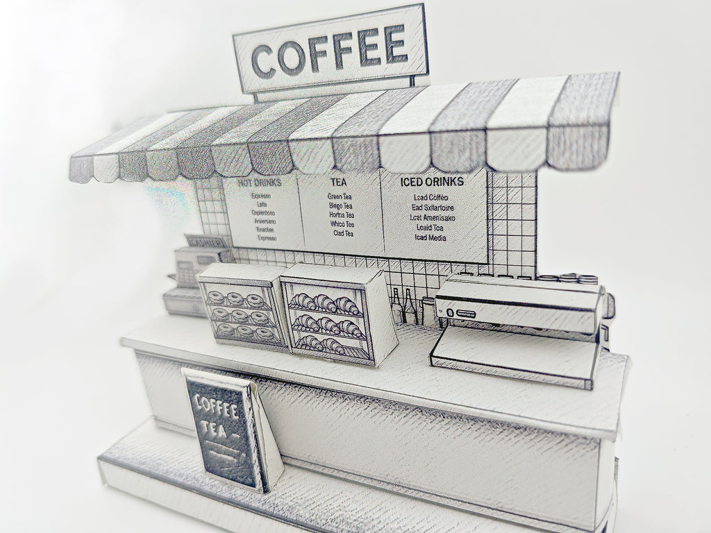 Sketch Coffee Shop miniature stand: 3D model coloring project
