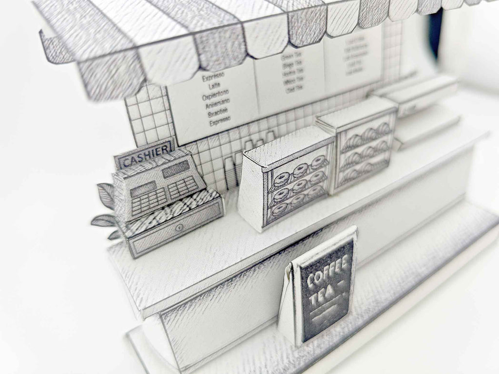 Sketch Coffee Shop miniature stand: 3D model coloring project