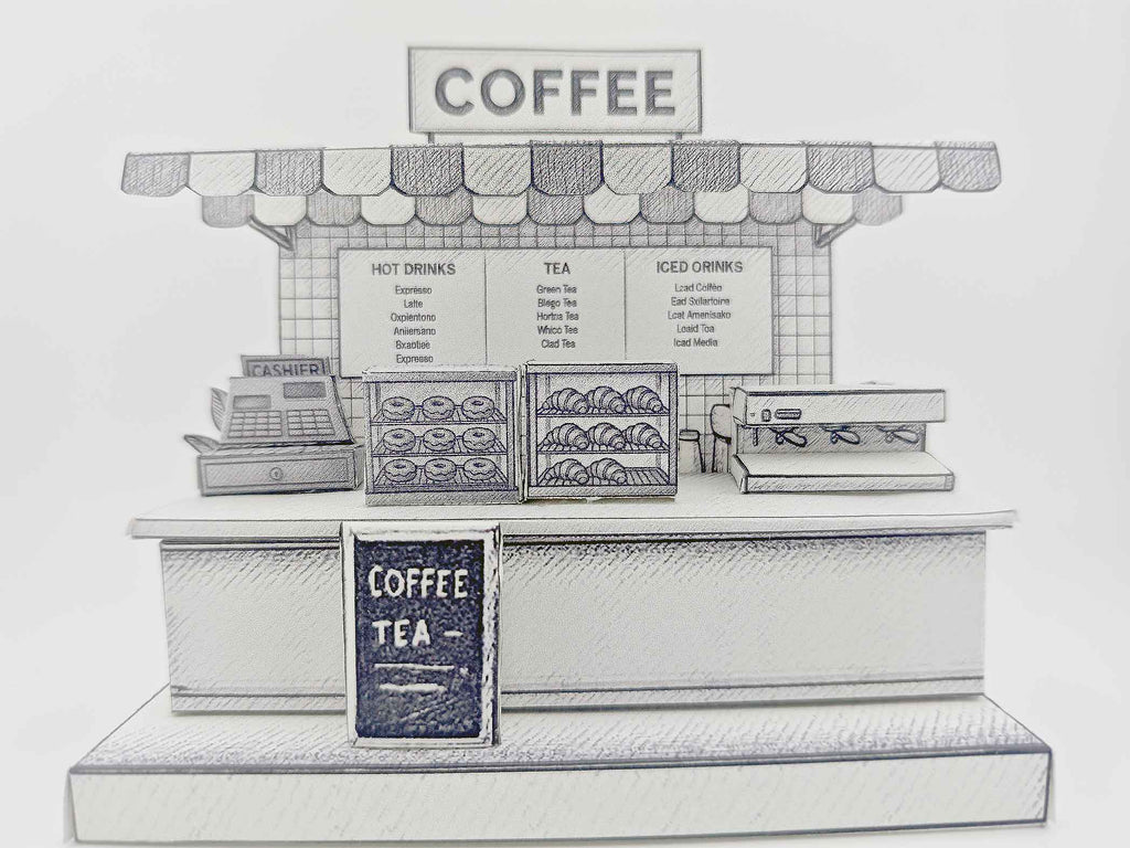 Sketch Coffee Shop miniature stand: 3D model coloring project