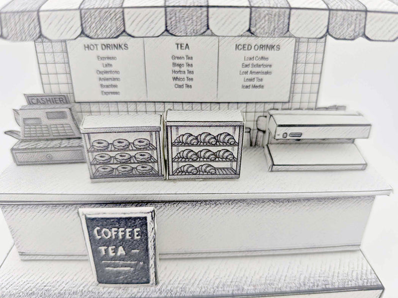 Sketch Coffee Shop miniature stand: 3D model coloring project