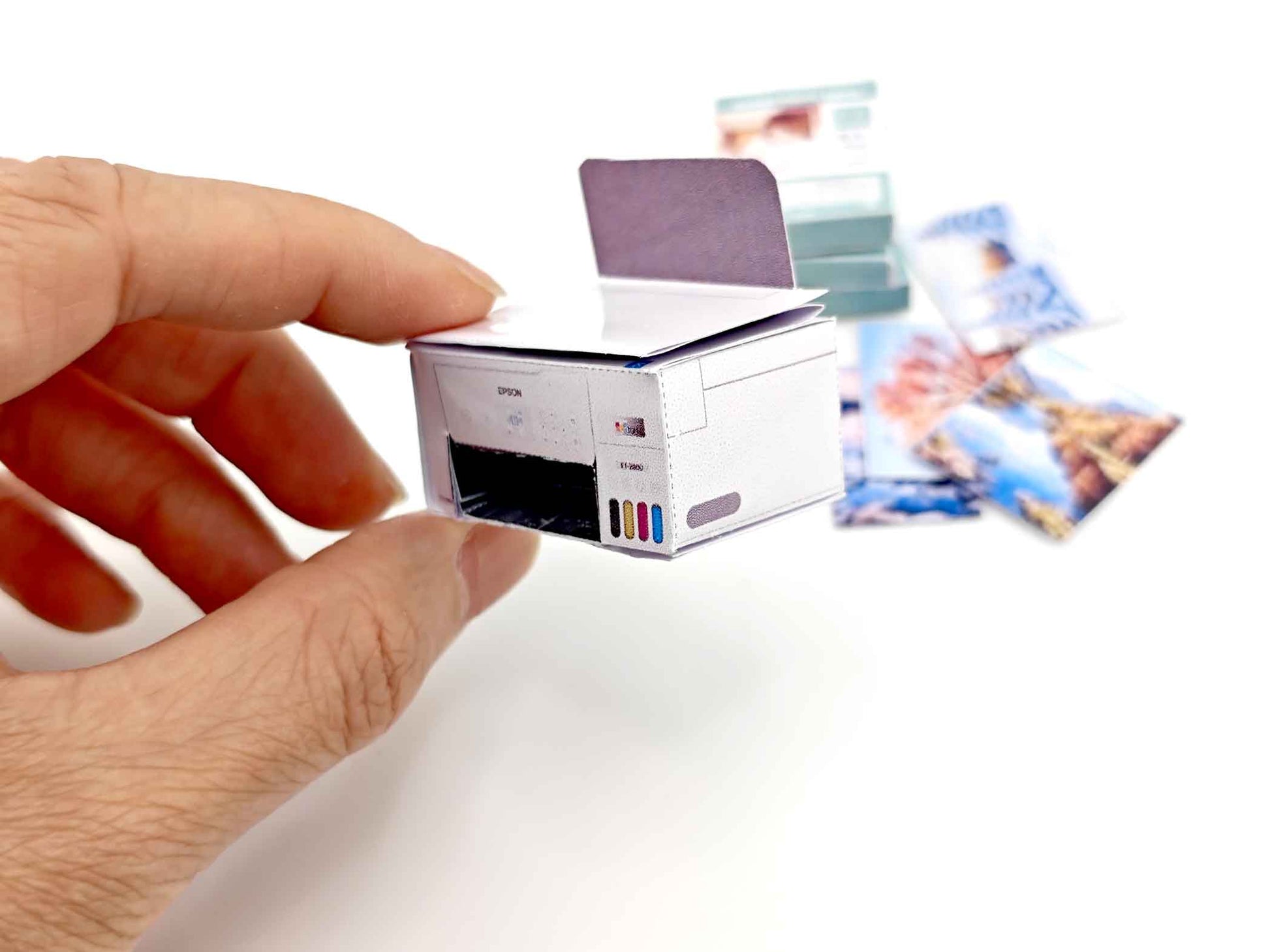 1:12 Mini Printer with Four Seasons Paper — Perfect for Dollhouse Crafting & Study Rooms