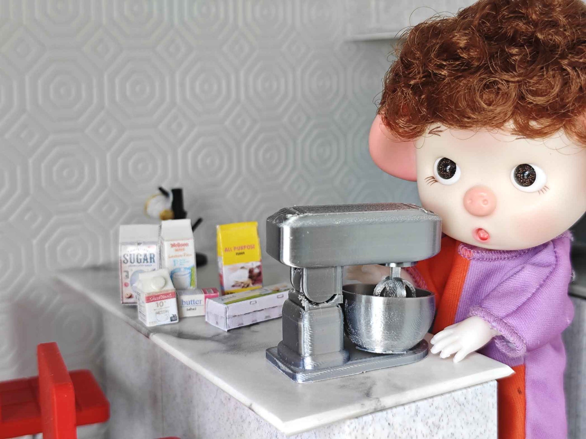 1:12 Mixer, Tilt-Head Stand Mixer, Retro Stand Mixer, Baking display, Mini kitchen cooking electronic appliance, 3D print, STL dollhouse