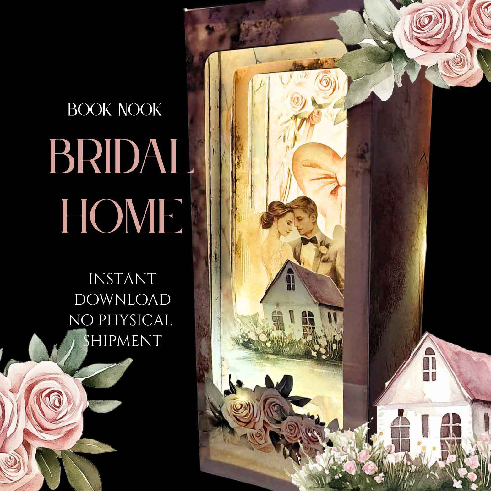 Bridal Home Book Nook Wedding Celebration & Gift Paper Craft (Cricut-Compatible)