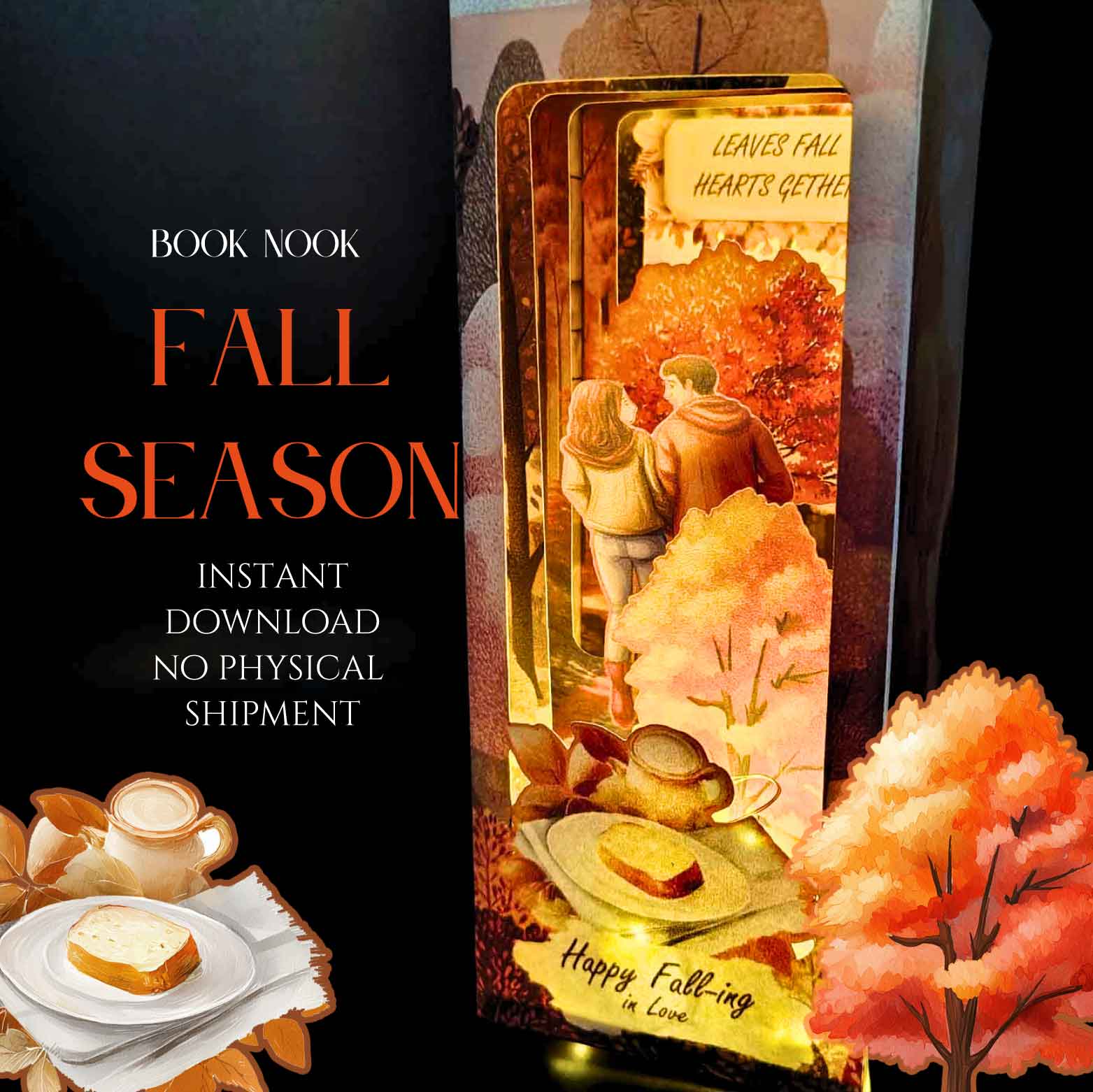 Fall Season Book Nook Seasonal Thanks giving Festival & Gift Paper Craft (Cricut-Compatible)