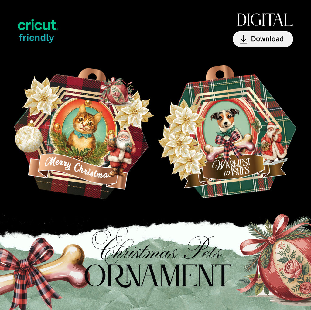 Christmas PET - dog and cat Ornament hexagon Box for DIY personalize ornament hang on the tree (Digital Download)