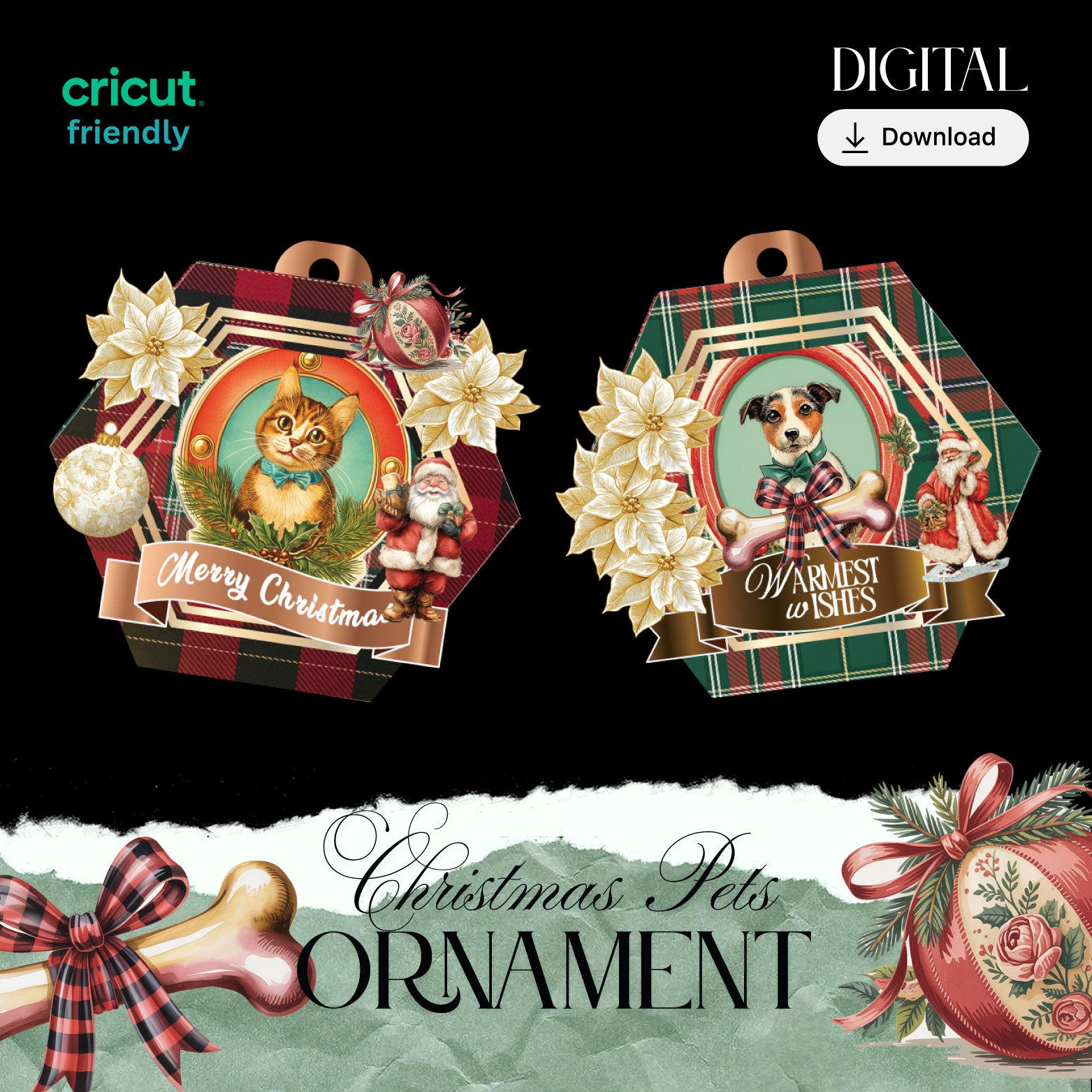 Christmas PET - dog and cat Ornament hexagon Box for DIY personalize ornament hang on the tree (Digital Download)