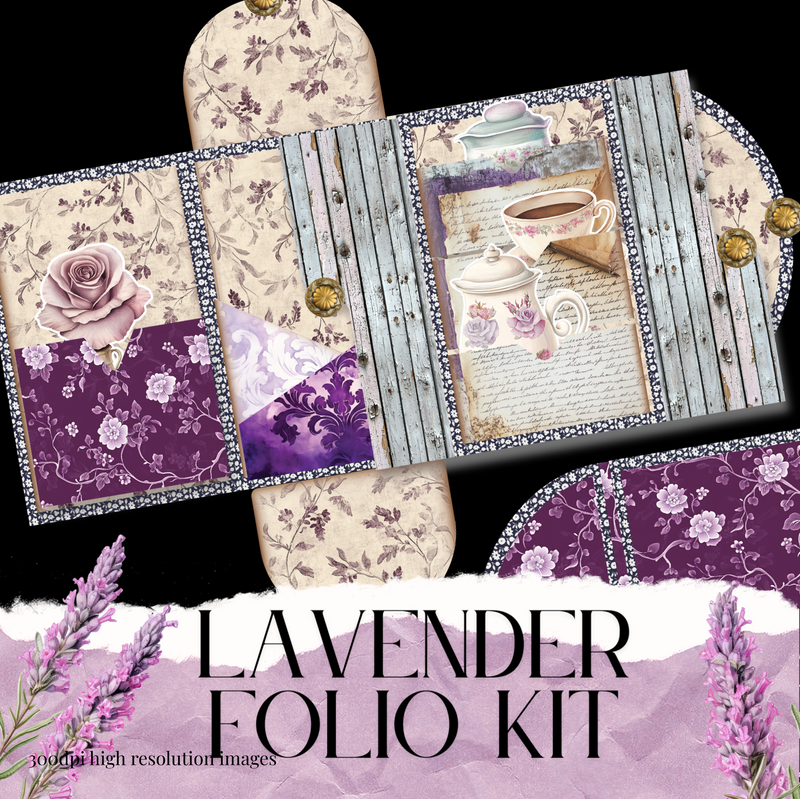 Lavender Junk Journal Folio Kit: Purple Envelopes, Pockets (PDF & PNG Files)