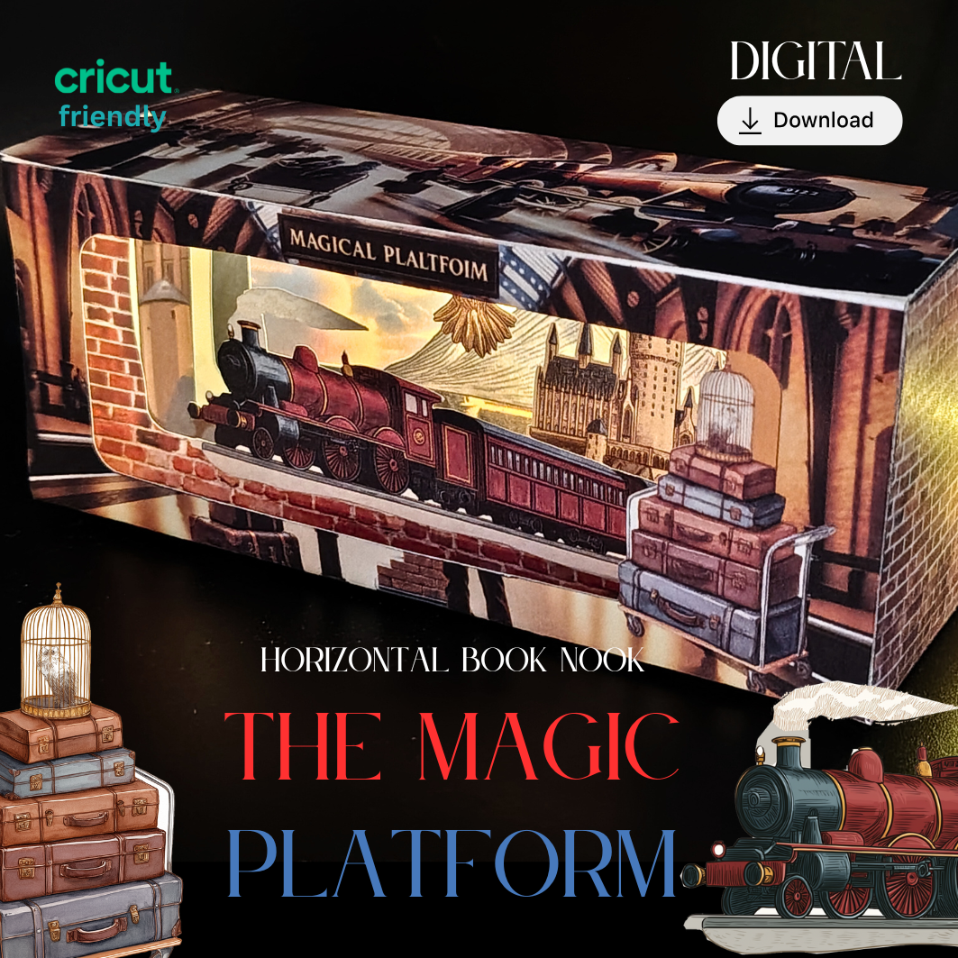 Magical Platform horizontal book nook kit: Foldable Paper Diorama (PDF & PNG Templates)