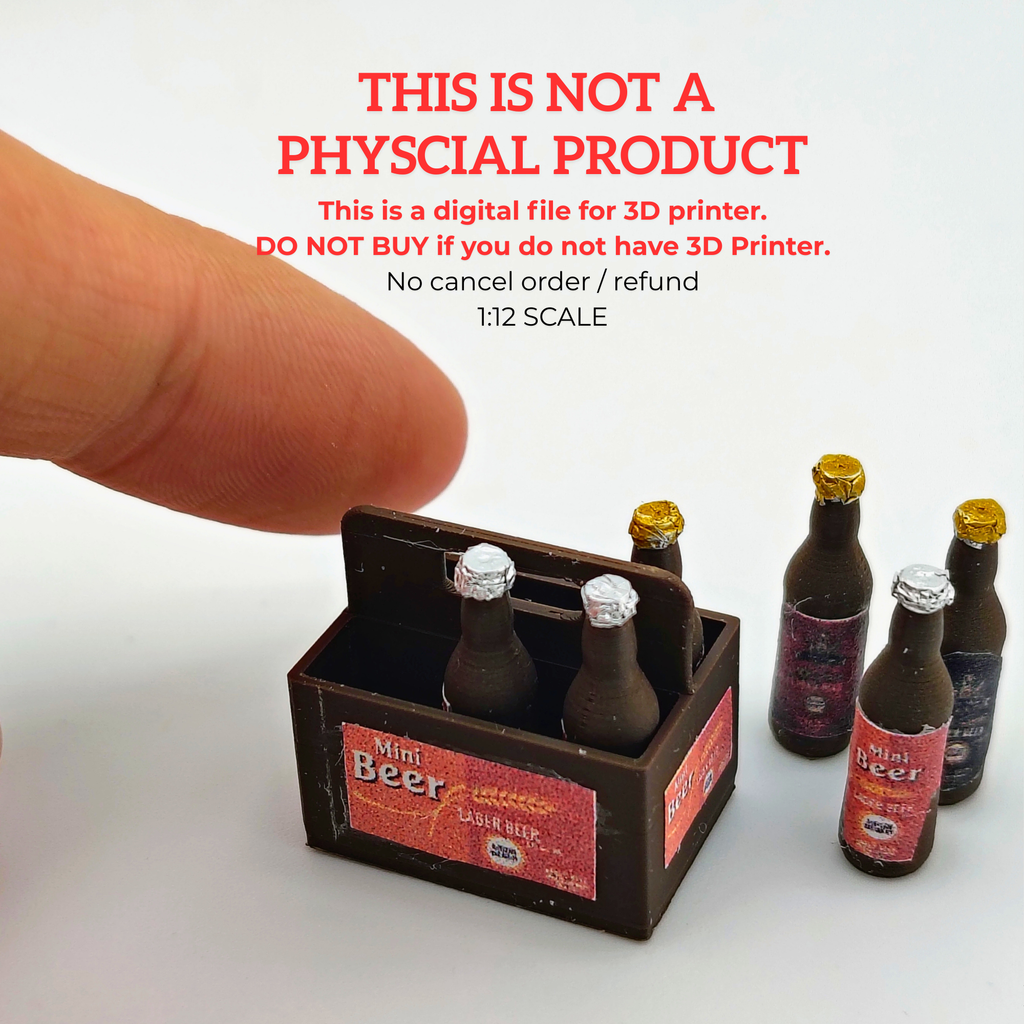 1:12 Scale Beer Bottles 3D Print File – Miniature Dollhouse Container (Instant Download)