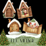 Elf village pocket Christmas ornaments paper craft set for DIY tree decorations and journaling