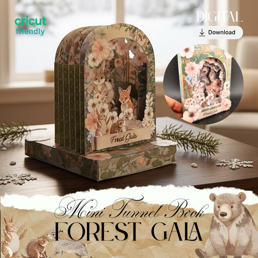 Printable Forest Gala Tunnel Book PDF, DIY 3D Papercraft Template, Woodland Animal Party Keepsake, Hand Cutting Paper Project, Digital Download