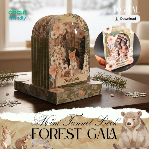 Printable Forest Gala Tunnel Book PDF, DIY 3D Papercraft Template, Woodland Animal Party Keepsake, Hand Cutting Paper Project, Digital Download