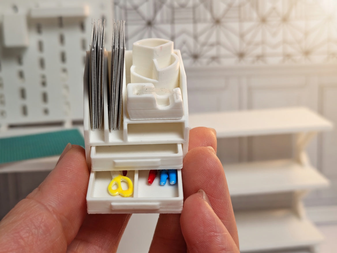 1:12 Scale Miniature White Desktop Organizer, Dollhouse Studio Furniture (Physcial Product)