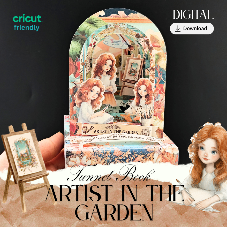 This enchanting multi-layered paper project captures a peaceful moment of a girl sketching in a lush, blooming garden. Designed with intricate silhouettes and floral details, this tunnel book is a perfect project for art lovers, garden enthusiasts, or anyone who appreciates the "slow-craft" movement.