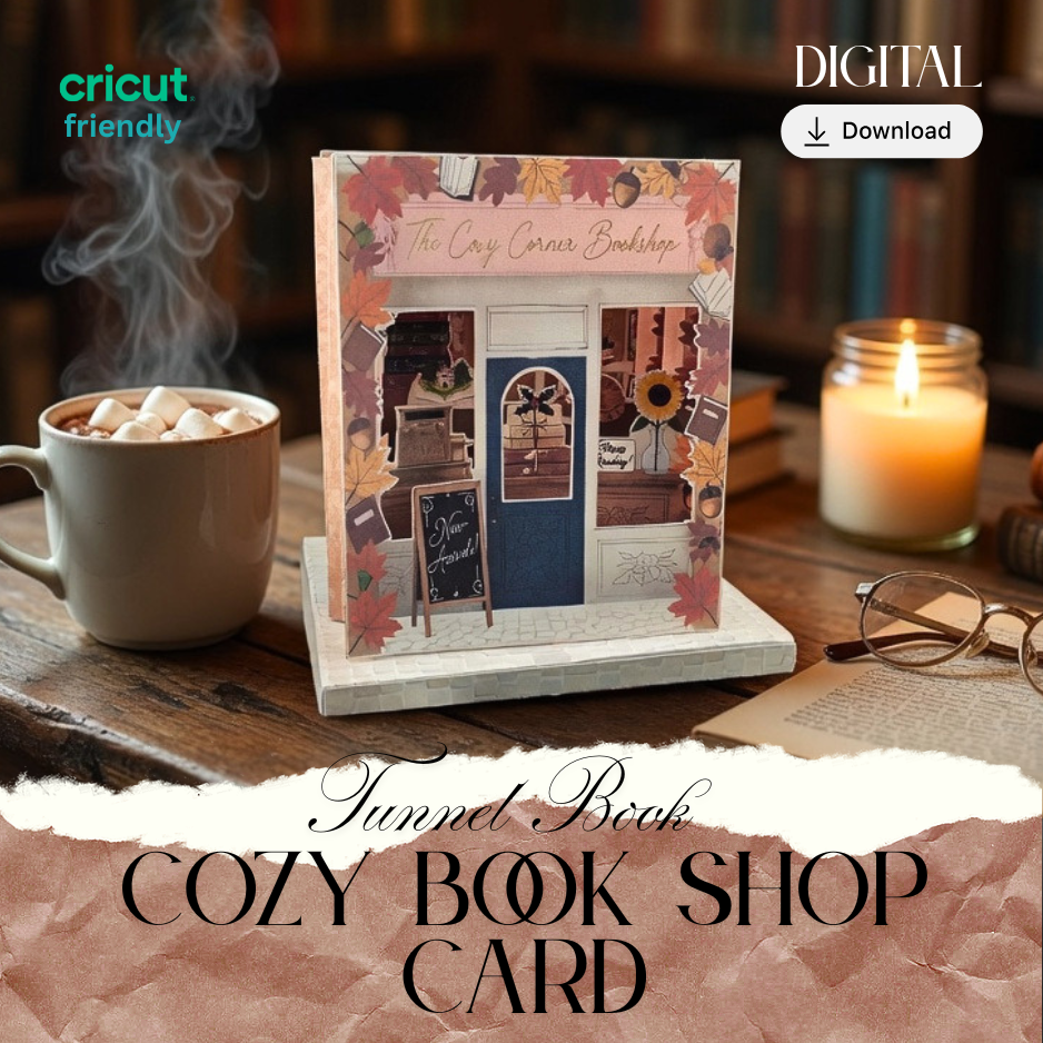 Autumn Cozy Bookshop Tunnel Card Digital File, 4 Layer 3D Fall Bookstore, Greeting Card