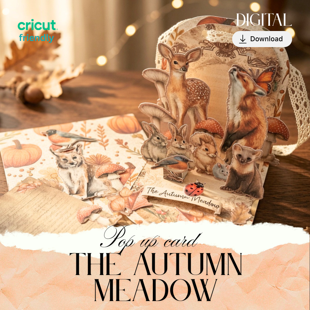 Printable Autumn Meadow Pop Up Card Kit, DIY 3D Woodland Animal Greeting Card, Digital Download