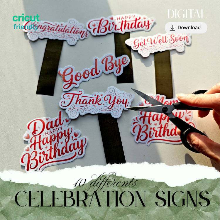 Celebration Signs for Pop-Up Cards — Printable Sentiment Inserts (Congratulations, Happy Birthday, Thank You & More)