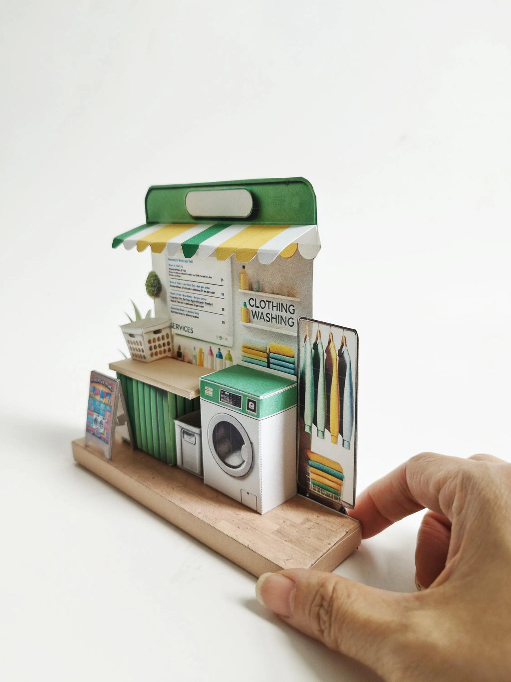 Laundry Shop 3D stand,,clothes washer, dirty clothes basket, washing machine,miniature scenery kit, gift, miniature models