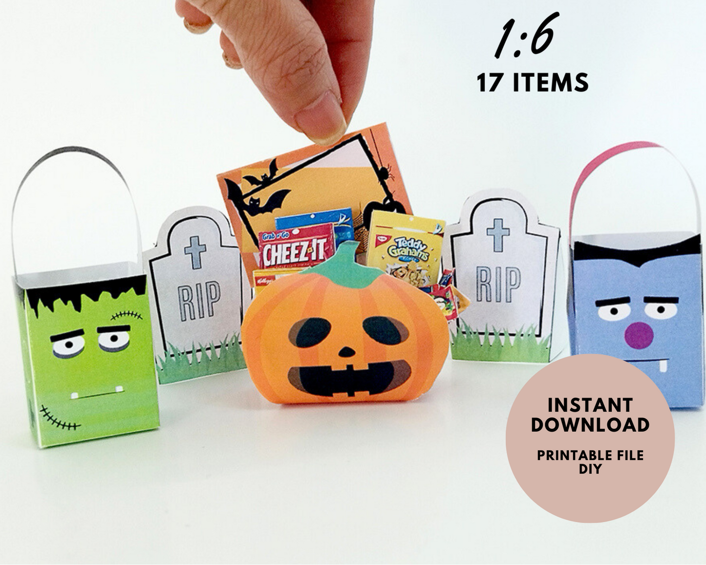 Special item! Halloween snack bucket - 1 6 Scale Printable for Dollhouse Miniatures - snack box, miniature template, children DIY template