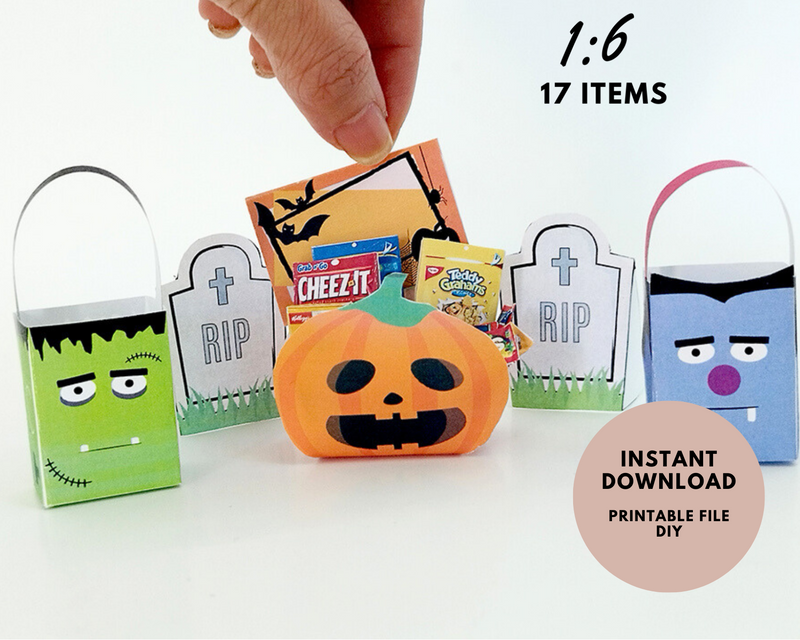 1:6 Scale Halloween Snack Bucket Printable – Dollhouse Miniature Template (PDF)