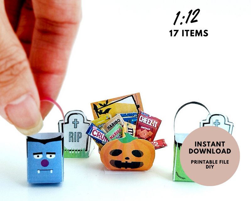 1:12 Scale Halloween Miniatures – Snack Bucket Printable (PDF Pattern)